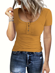 Einfarbiges T-Shirt mit gestricktem Rundhalsausschnitt und kurzen Ärmeln