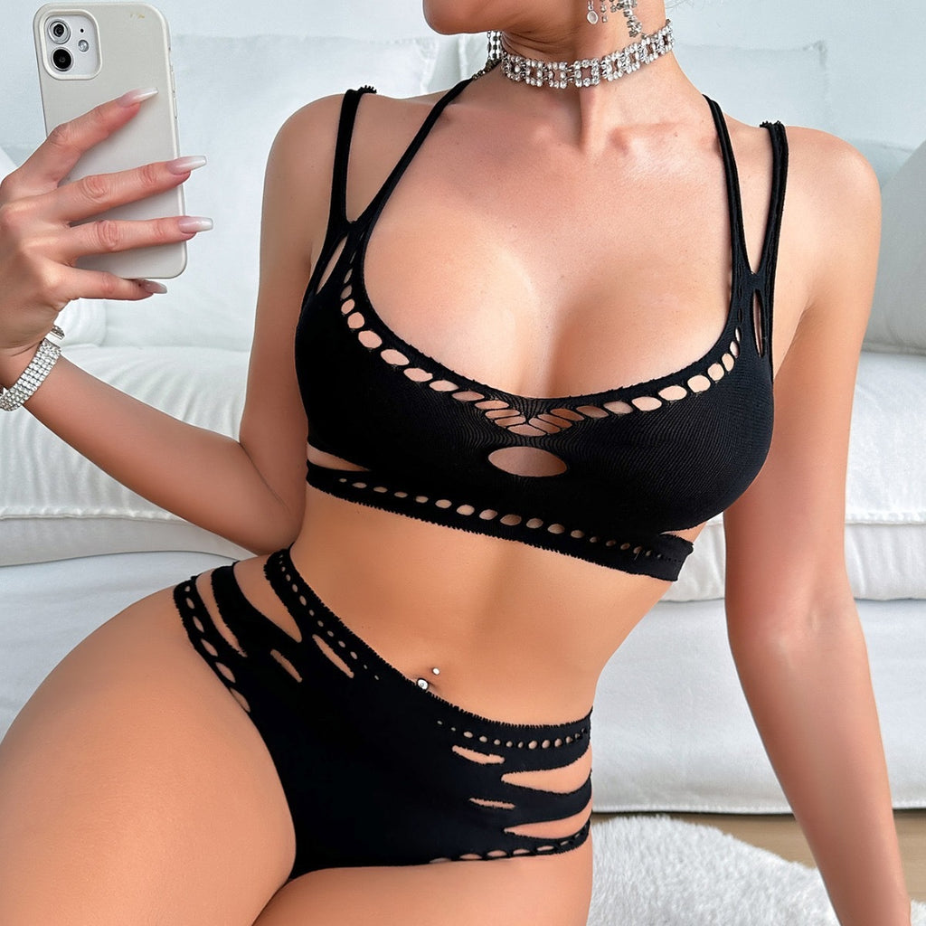 Sexy Tearing See-through Bra Panties Set
