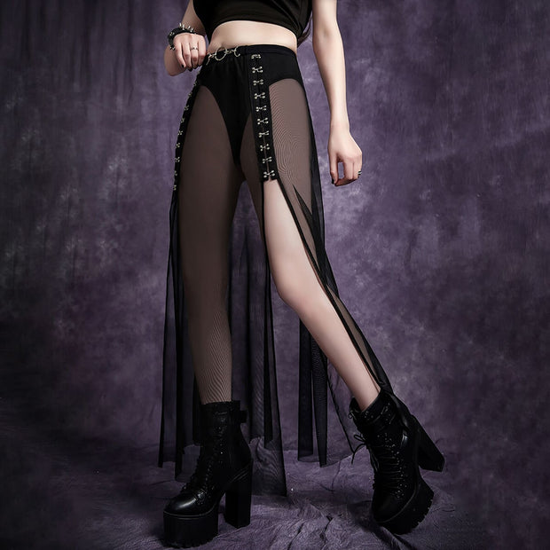 Dark Goth Wind High Slit Mesh Skirt