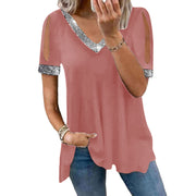 Women's off-the-Shoulder Pure Color Sequins T-shirt
