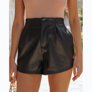 Solid Color Temperament High Waist Leather Shorts