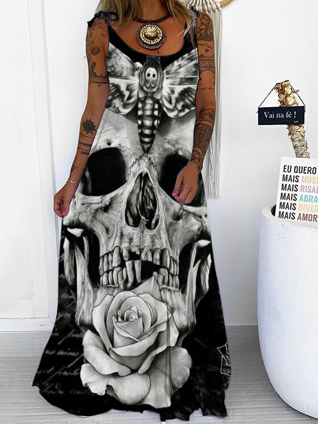 Kleid mit Schnürung und Gothic-Totenkopf-Print