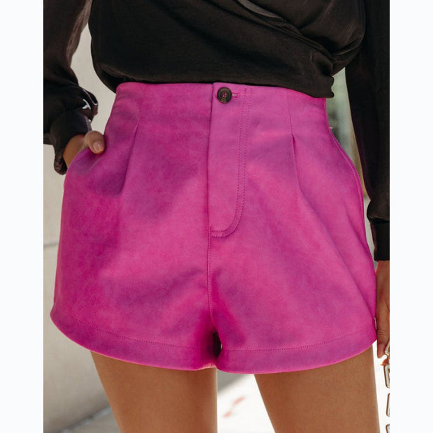 Einfarbige Temperament-Shorts aus Leder mit hoher Taille
