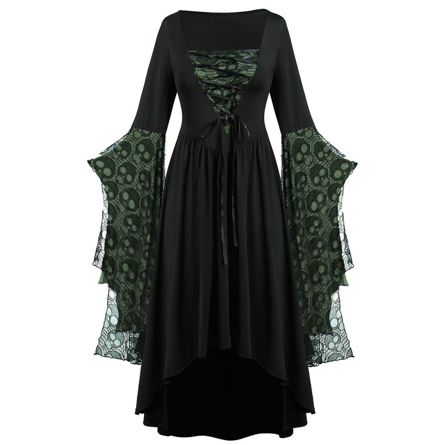 Halloween Lace Lace-up Irregular Lotus Dresses