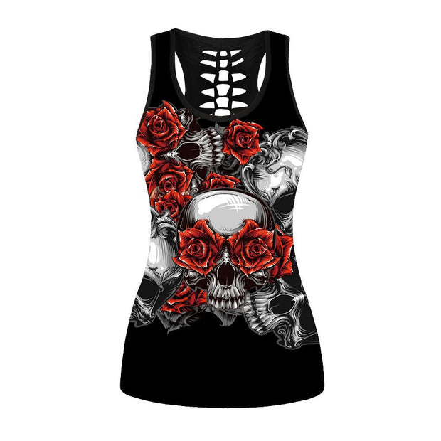 Gothic Style Rose Skull Print Hollow Vest