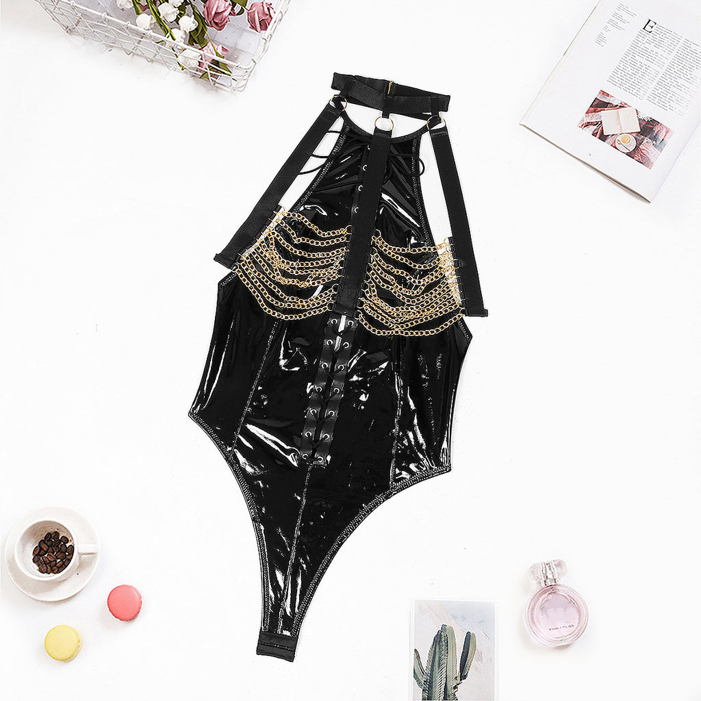 Temptation Binding Patent Leather Uniform Bodysuit