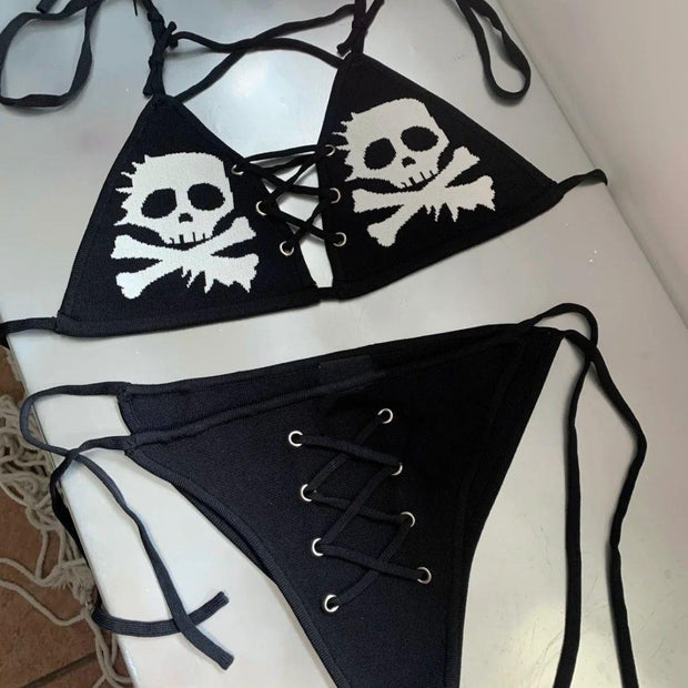 Gothic Dunkler Totenkopf Sexy Bikini