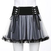 Gothic Punk Open Lace Tied High Waist Skirt