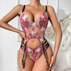 Sexy Embroidery Deep V Body Shaping Gathering Bra Underwear Two-Piece Set