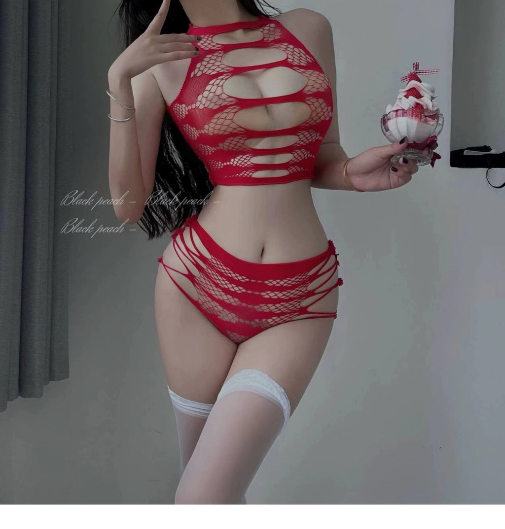 Sexy Hollow-out Fishnet Tearable Pajamas Suit