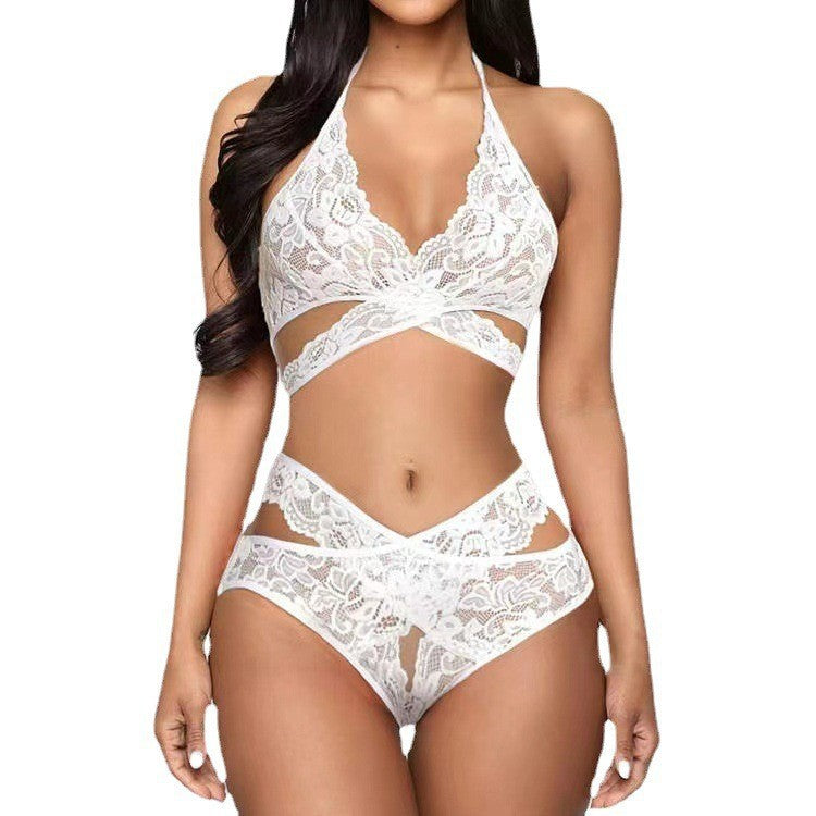 Sexy Sheer Lace Cross-Strap Bodysuit