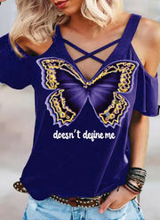 Schulterfreies Casual-T-Shirt für Damen mit Schmetterlings-Print