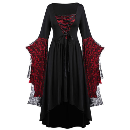 Halloween Lace Lace-up Irregular Lotus Dresses