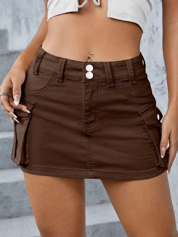 Women's Button Pocket Denim Skirt