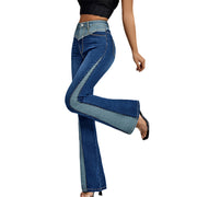 Micro-Pull Stitching Contrast Color High Waist Jeans