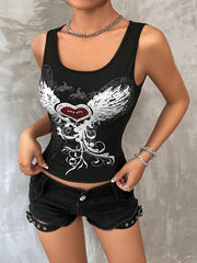Retro Dark Wings Love Printed Vest