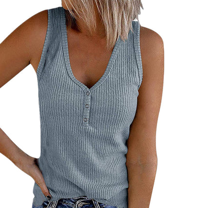 Casual Solid Color and V-neck Buckle Vest