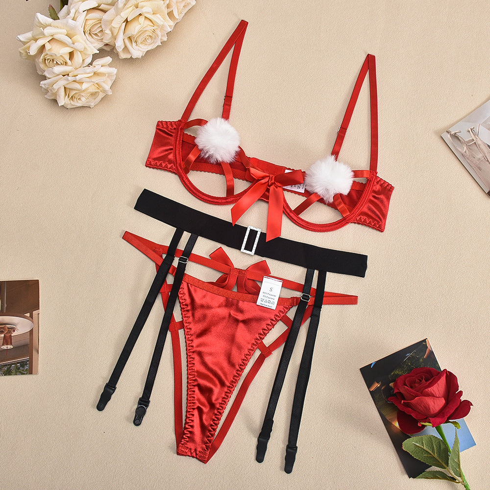 Christmas Sexy Cutout Bow Contrast Color Underwear Suit