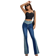 Micro-Pull Stitching Contrast Color High Waist Jeans