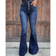 Washed Pure Color Elegant Single-Breasted Jeans