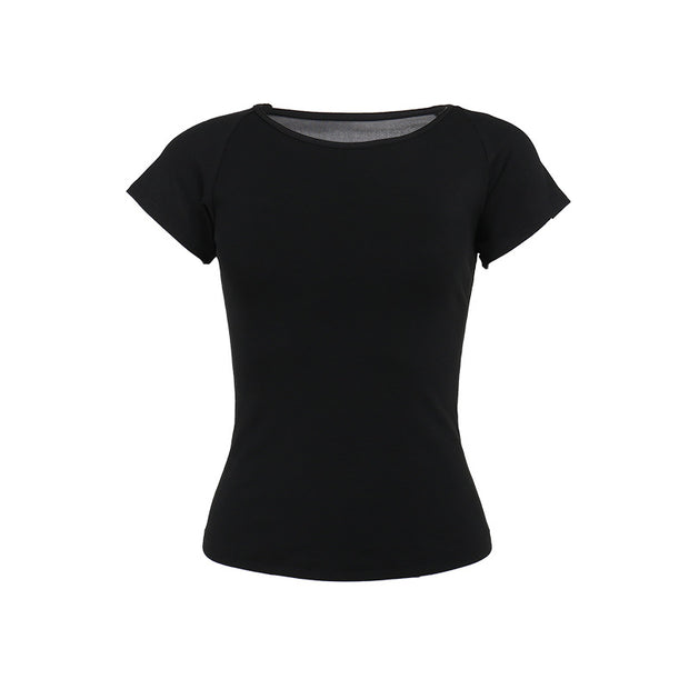 Durchsichtiges, rückenfreies T-Shirt im dunklen Gothic-Stil mit beflocktem Aufdruck 