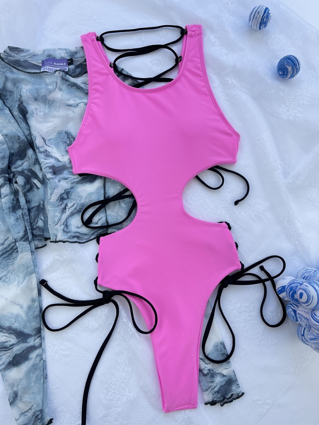 Sexy Bowknot Skull Head Print Backless Lace up Swimsuit