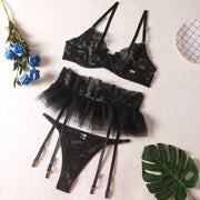 Sexy See-through Embroidered Garter Small Skirt Underwear Suit