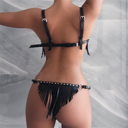 Bikini sexy à pompon en cuir