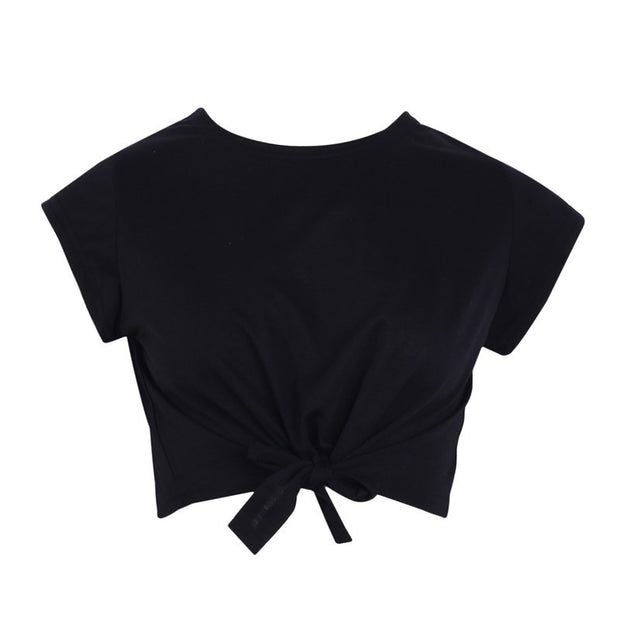 Simple Short Sleeve Bow Tie Midriff-Baring Top