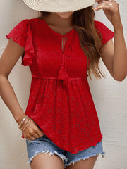Women's Solid Color Jacquard Ruffle Sleeve T-shirt