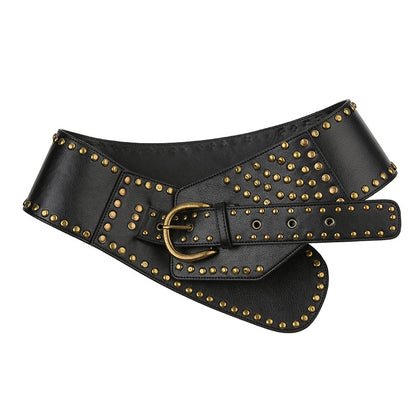 Ceinture large en cuir de personnalité de cors de rivet punk rétro 