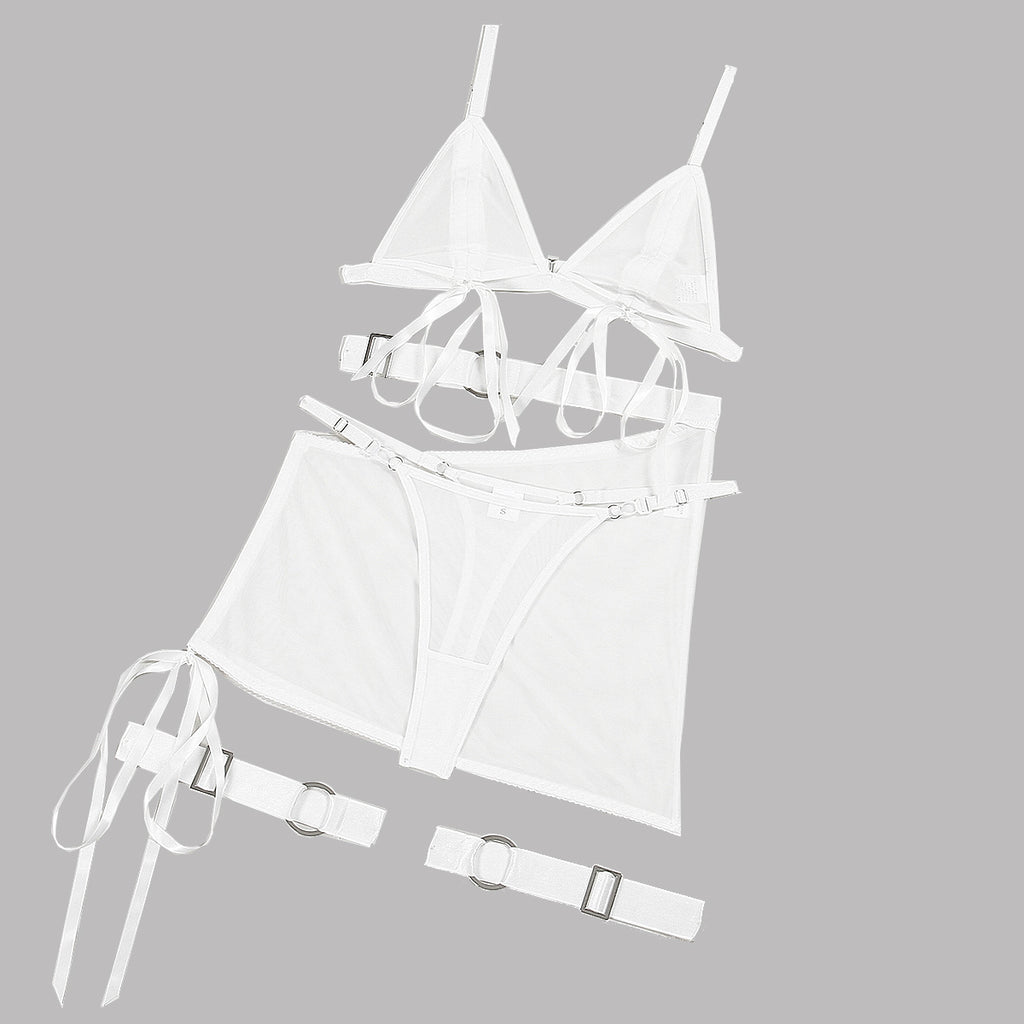 Sexy Mesh Drawstring Bra Skirt Four-Piece Set