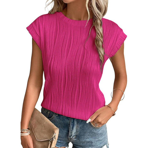 Casual round Neck Textured T-shirt Top