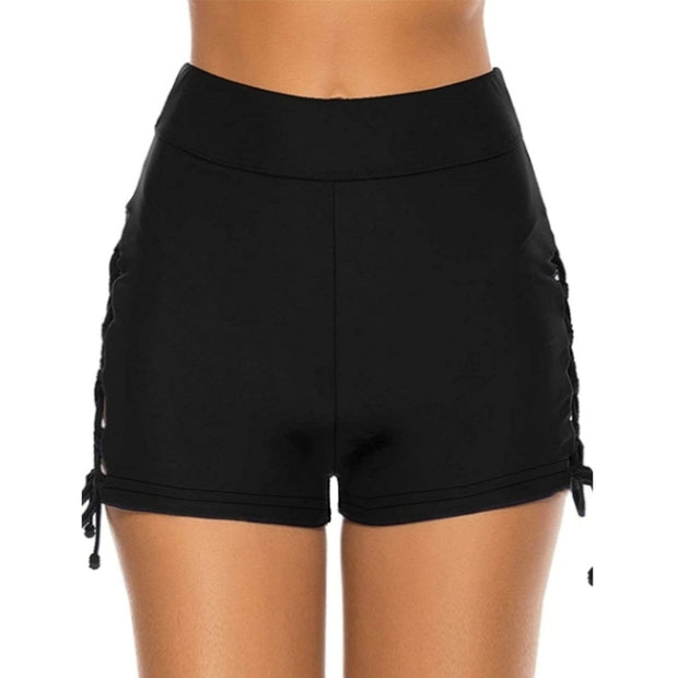 Casual Hollow out Tied Sports Stretch Solid Color Shorts