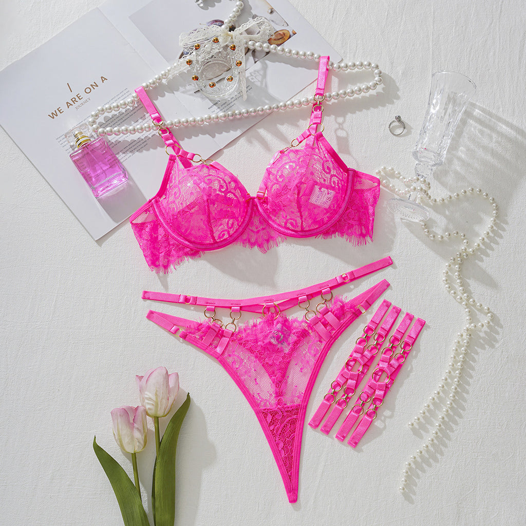 Sexy Lace Bra Gathering Bra Three-Piece Set