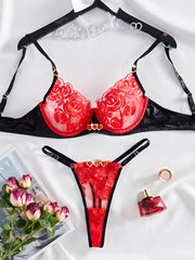 Sexy Embroidery Stitching Love Comfort Mesh Underwear Suit