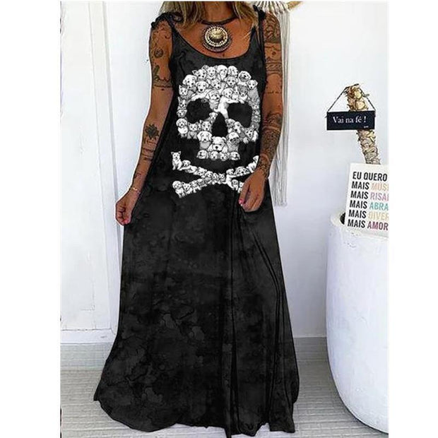 Gothic Skull Printed Lace up Dress