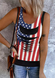 American Flag Printed round Neck Sleeveless Vest