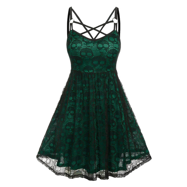 Gothic Lace Skull Splicing Sling Sexy Dress