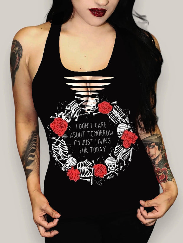 Gothic Skull Rose Garland Printed Sexy Vest