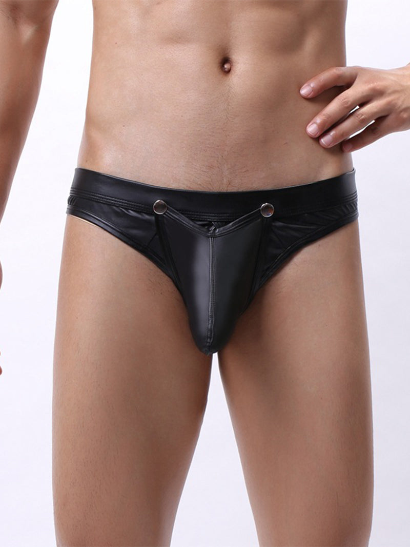 Men's Sexy Patent Leather Low Waist Open T-Back Underwear