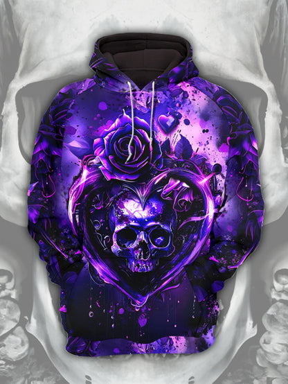 Women's Gothic Skull Love Rose Hoodie Pants Outfit