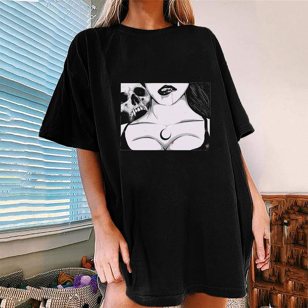 Vampire Skull Printed Short-Sleeve T-shirt
