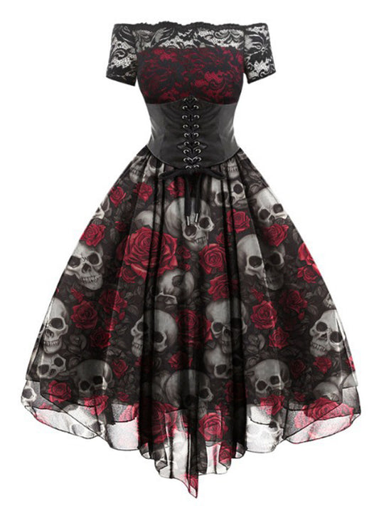 Gothic Style Women's Sexy Lace Skull Print Dress