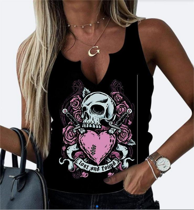 Gothic Lost And Found Printed Sexy round Neck V-neck I-Shaped Vest