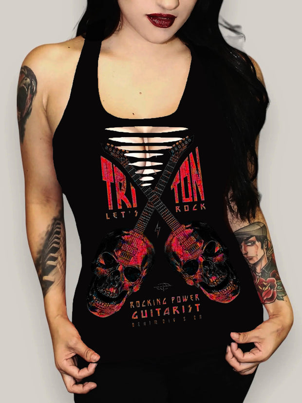 Punk Skull Guitar Rock Printed Sexy Vest