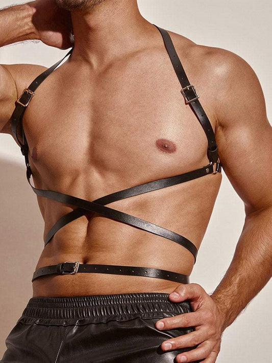 Men's Leather Bondage Belt Suspenders