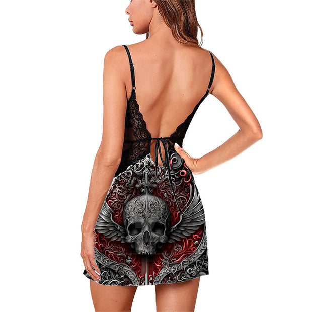 Sexy Vintage Skull Lace Seamless Lace Dress