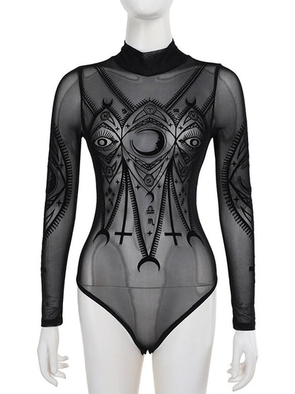 Sexy Gothic See-through Moon Cross Jumpsuit