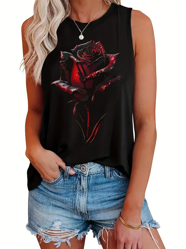 Gothic Red Rose Print Casual Vest